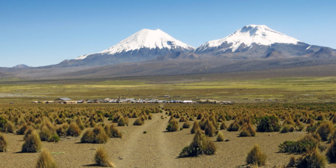Zwillingsvulkane Parinacota und Pomerape im Lauca Nationalpark in Chile